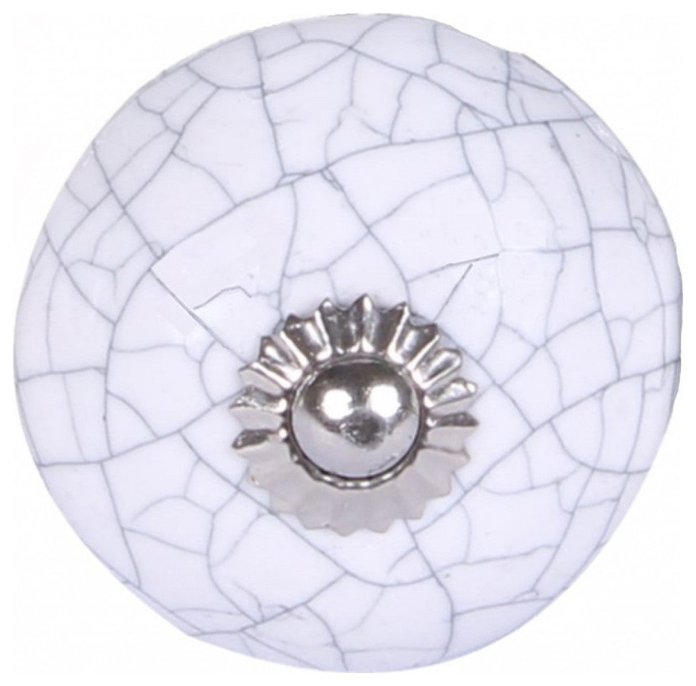 Set of 12 Vintage White Crackle Ceramic Knobs