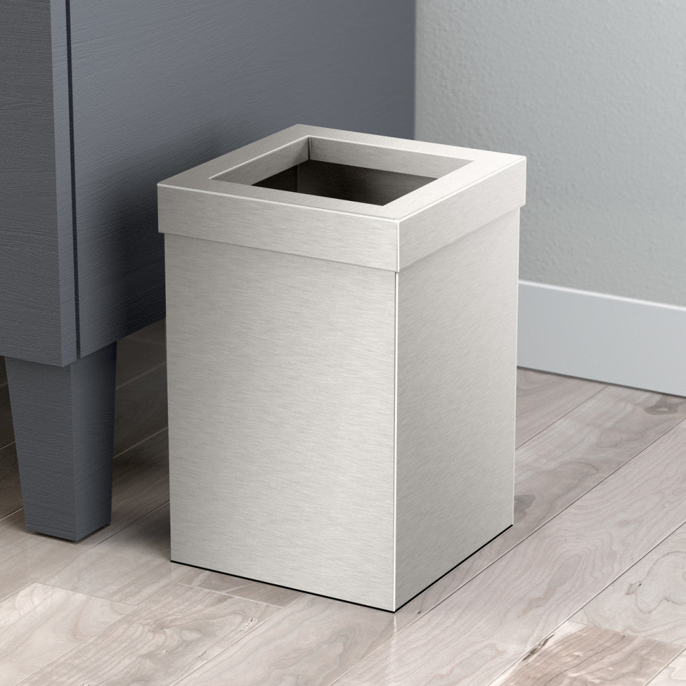 Square Modern Wastebasket, Satin Nickel