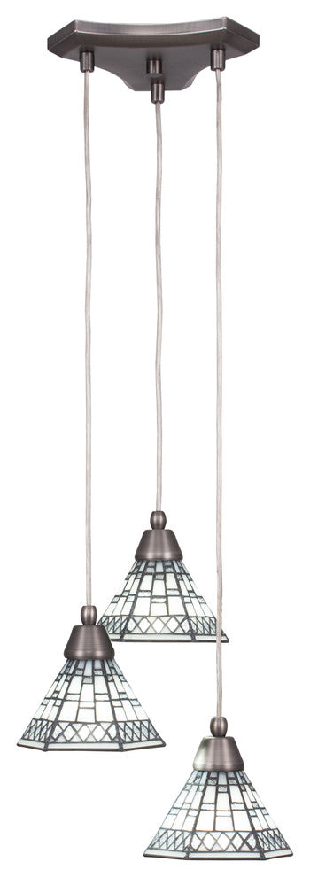 Europa 3-Light Cluster Pendalier, Brushed Nickel/Pewter Art