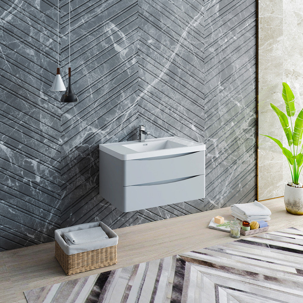 Fresca Tuscany 36" Gloss Gray Wall Hung Cabinet With Integrated Sink