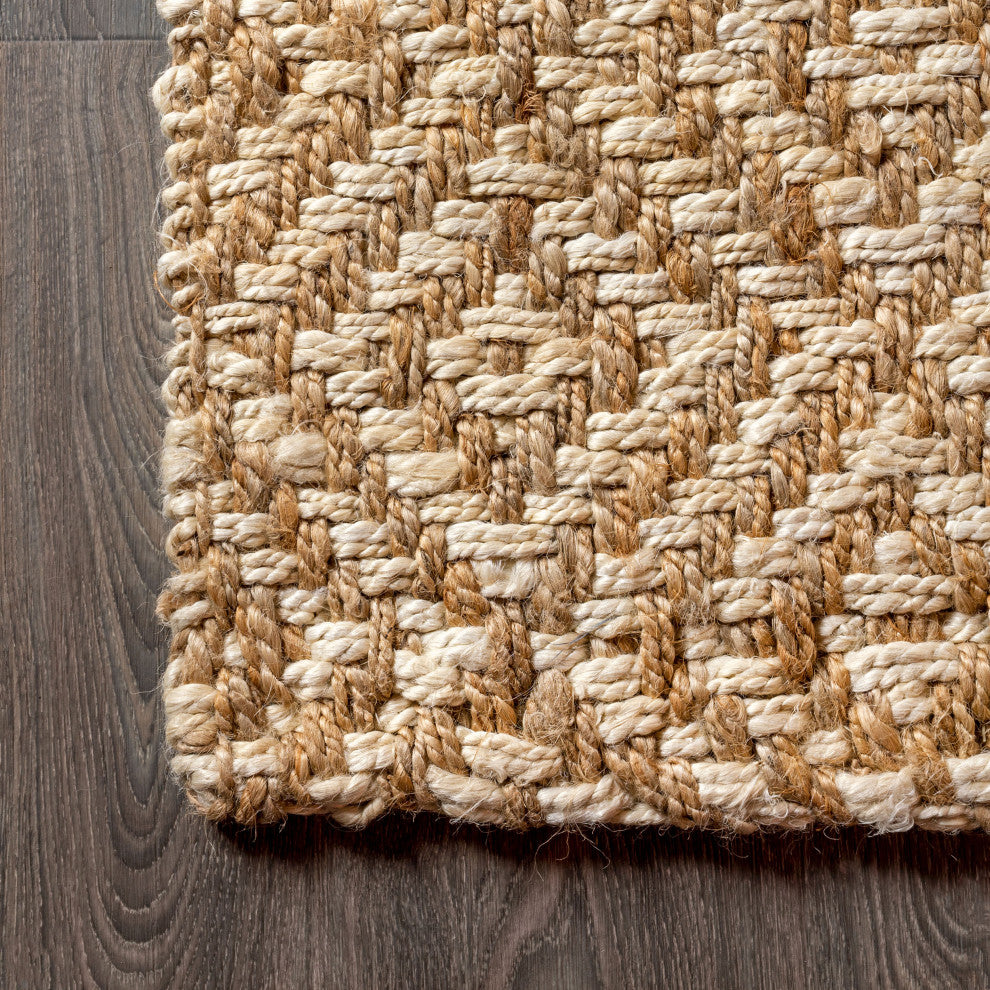 Hira Hand Woven Diamond Chunky Jute Natural  2' x 8' Runner Rug