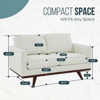 LeisureMod Chester Modern Leather Loveseat With Birch Wood Base, White