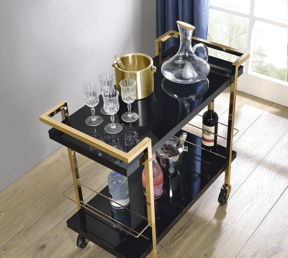 Alios Serving Cart With Black Gold Frame