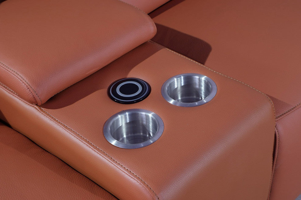 Federico 12-Piece Italian Leather U Sectional, 4 Power Recliners, Camel