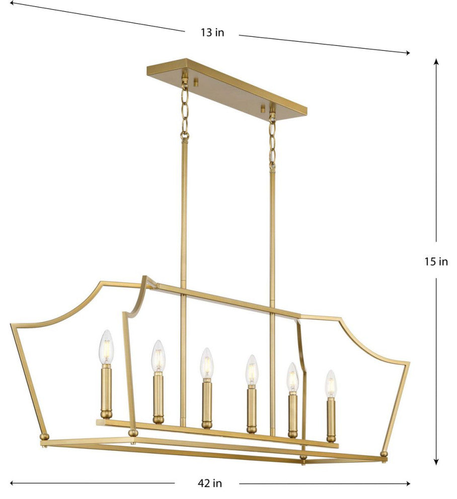 Parkhurst Collection Six-Light Brushed Bronze Linear Island Chandelier Light