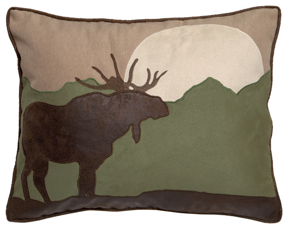Moose Scene Rustic Cabin Throw Pillow, Insert Included, 16"x20"