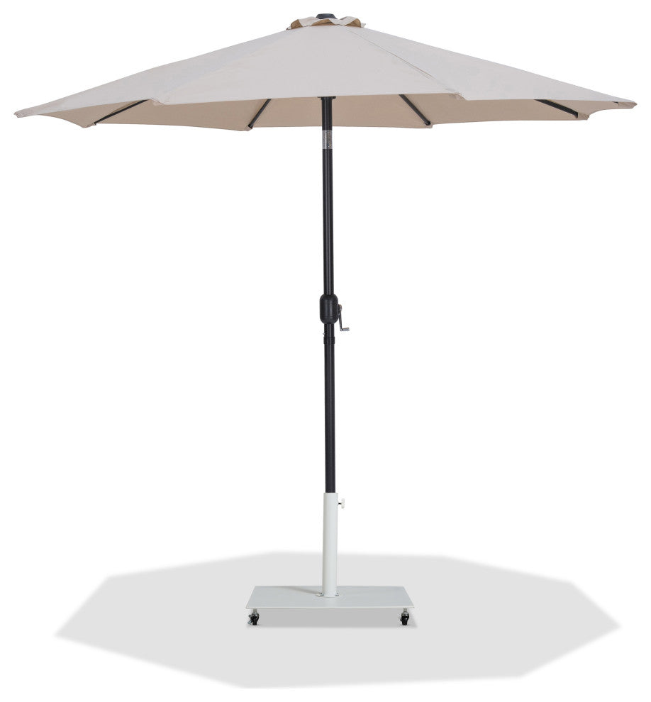 Fiji Patio Umbrella and Base, Beige, Matte Black Pole, Matte White Belize Base