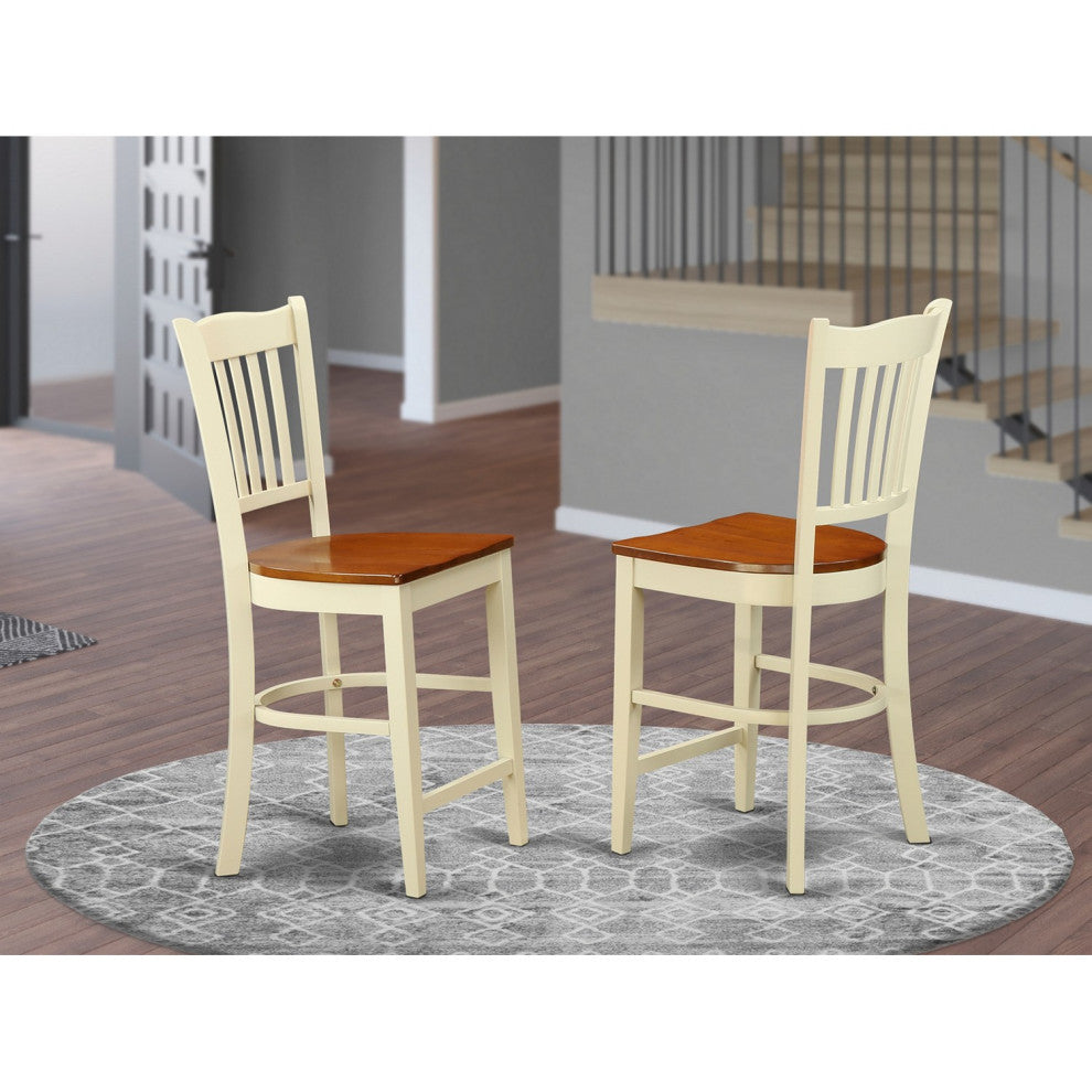 Groton Counter Stools With Wood Seat, Buttermilk And Cherry- Set of 2