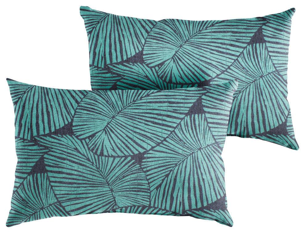 Blue Tropical Outdoor Pillows, Set of 2, 14x24