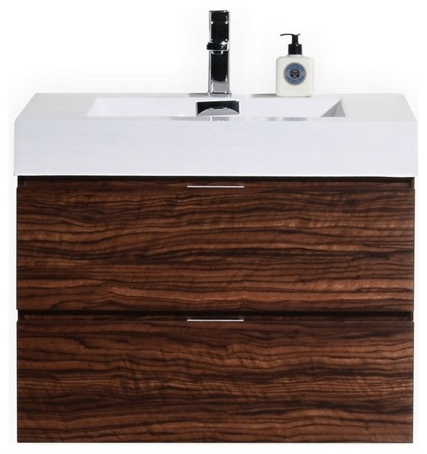 Bliss 30" Walnut Wall Mount Modern Bathroom Vanity