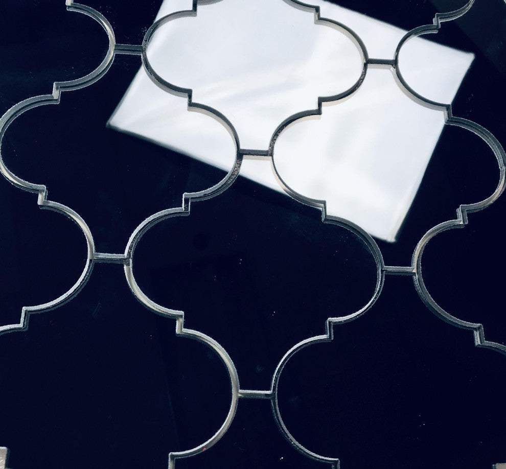 Reflections 9"x14" Mirror Arabesque Waterjet Mosaic in GRAPHITE Glossy