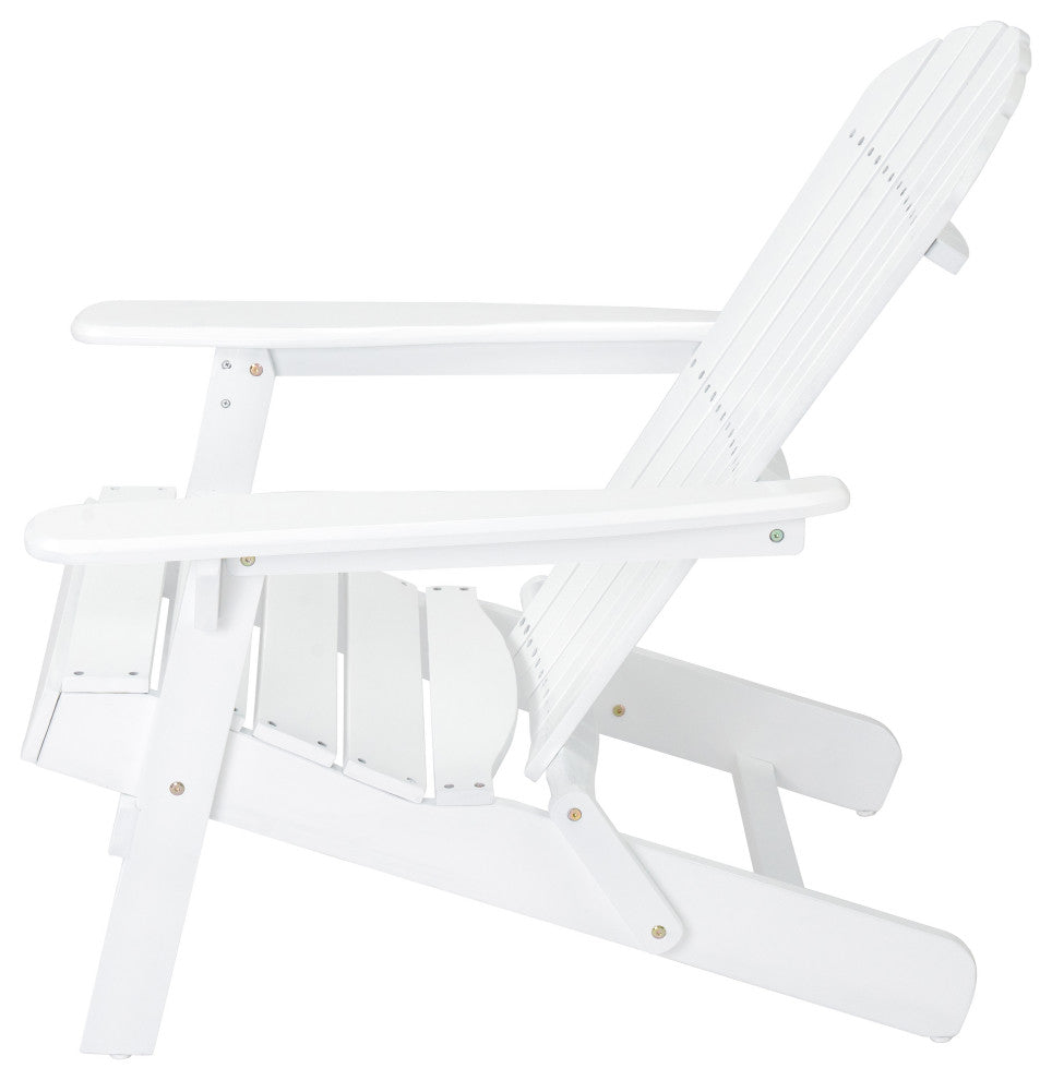 Outdoor Acacia Wood Folding Adirondack Chairs With Cushions, Set of 2, White/Gray