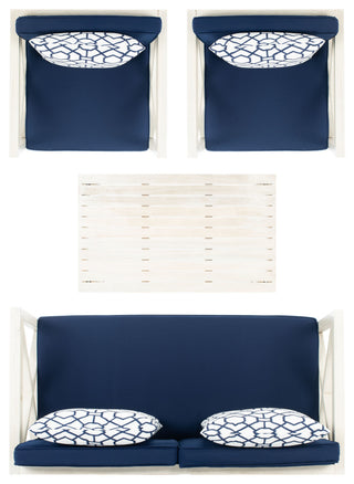 Safavieh Nunzio 4 Piece Outdoor Set with Accent Pillows White/Navy