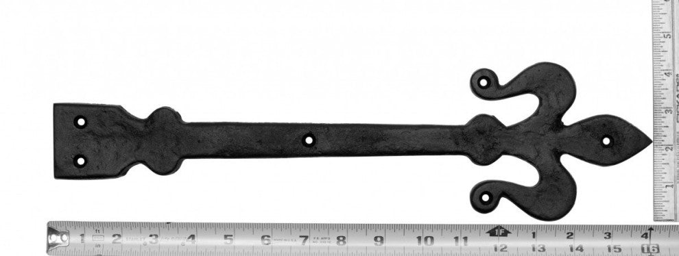 4 Black Wrought Iron Dummy Door Hinge Fleur De Lis 16" |
