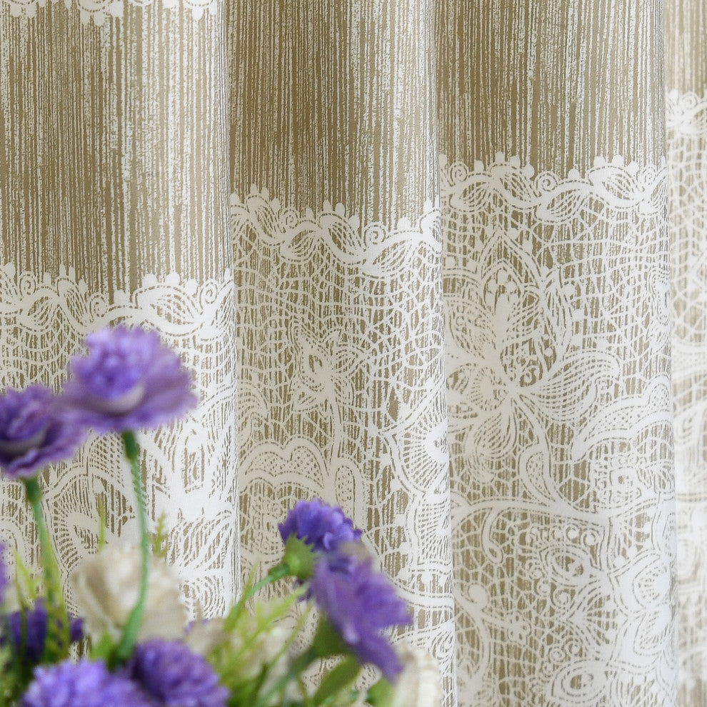 Printed Microfiber 2 Piece Curtain Set, Taupe, 60" X 96"
