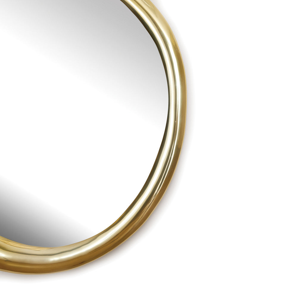 Modern Free Form Gold Frame Round Wall Mirror 31in Abstract Metal Vanity Organic