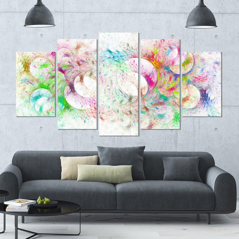 Snow Fractal Ornamental Glass, Contemporary Canvas Art Print, 60"x32", 5 Panels