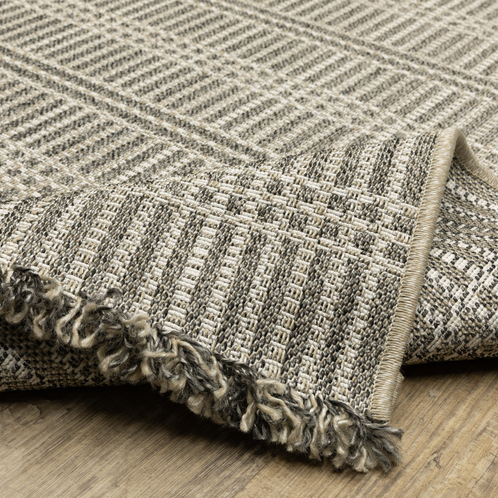 Genoa Geometric Lines Beige/ Black Flatwoven Indoor-Outdoor Area Rug 3'3" x 5'
