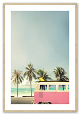 Raw Maple 12" x 16" Pink Wave Rider Framed Print