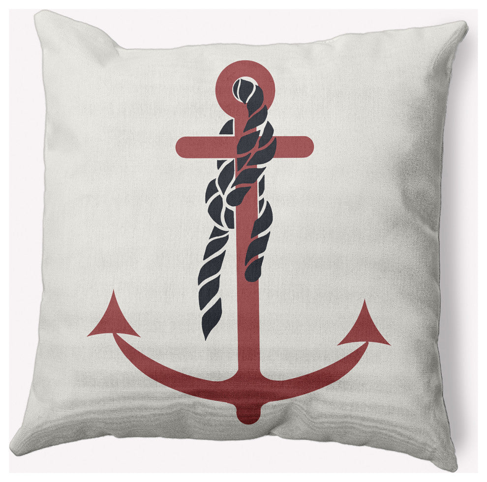 20x20" Anchor and Rope Nautical Decorative Indoor Pillow, Ligonberry Red