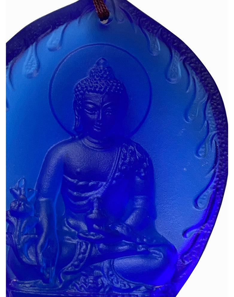 Liuli Crystal Glass Fengshui Fortune Blue Medicine Buddha Decor Tassel Hws1355