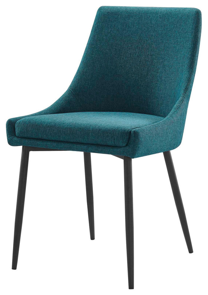 Side Dining Chair, Set of 2, Fabric, Metal, Black Blue, Cafe Bistro Restaurant