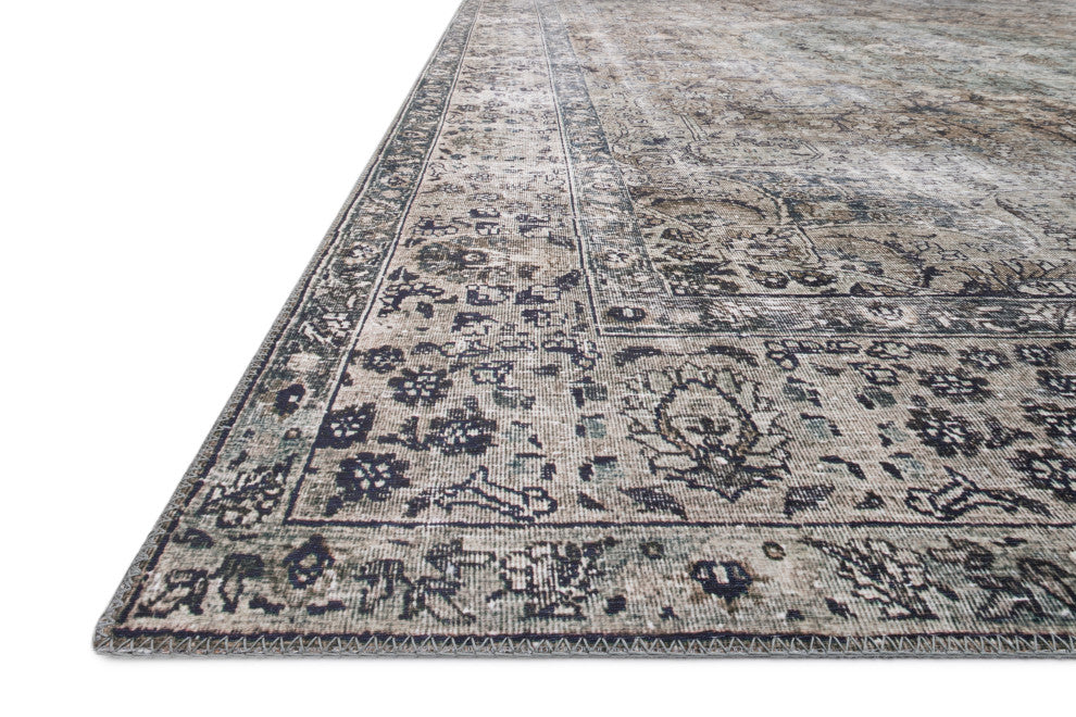 Taupe Stone Teal Navy Printed Polyester Layla Area Rug by Loloi II, 2'-6"x12'-0"