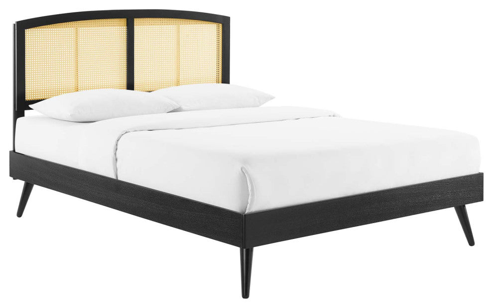 Sierra Cane and Wood Full Platform Bed With Splayed Legs MOD-6700-BLK