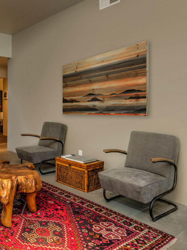 "Desert Mountains" Print on Natural Pine Wood, 36"x24"