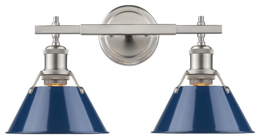 Golden Orwell 2 Light Bath Vanity, Pewter, Navy Blue Shade