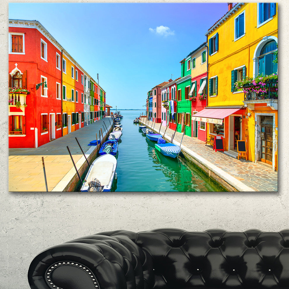 Colorful Burano Island Canal Venice, Extra Large Landscape Canvas Art, 40"x30"