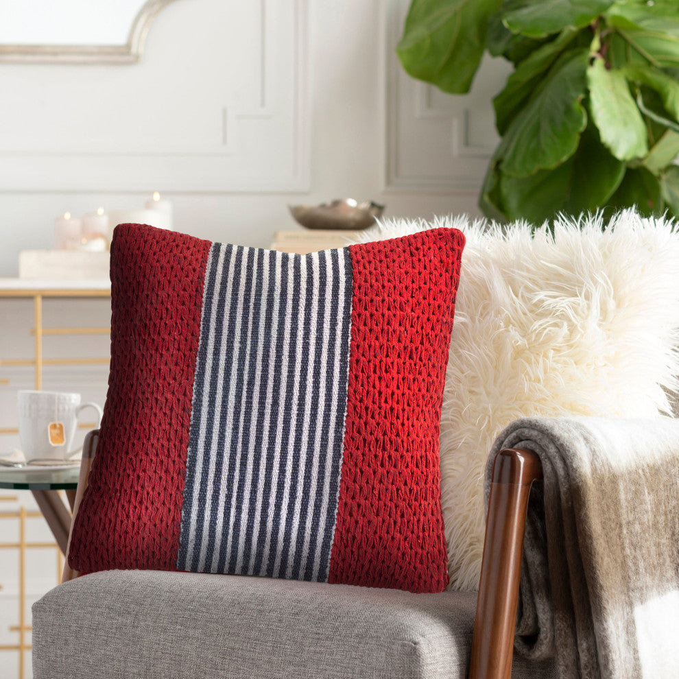 Red Nautical Striped Throw Pillow
