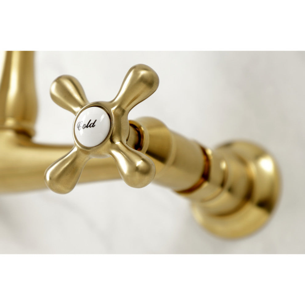 Kingston Brass KS7247AX 8" Center Wall Mount Bathroom Faucet, Brushed Brass
