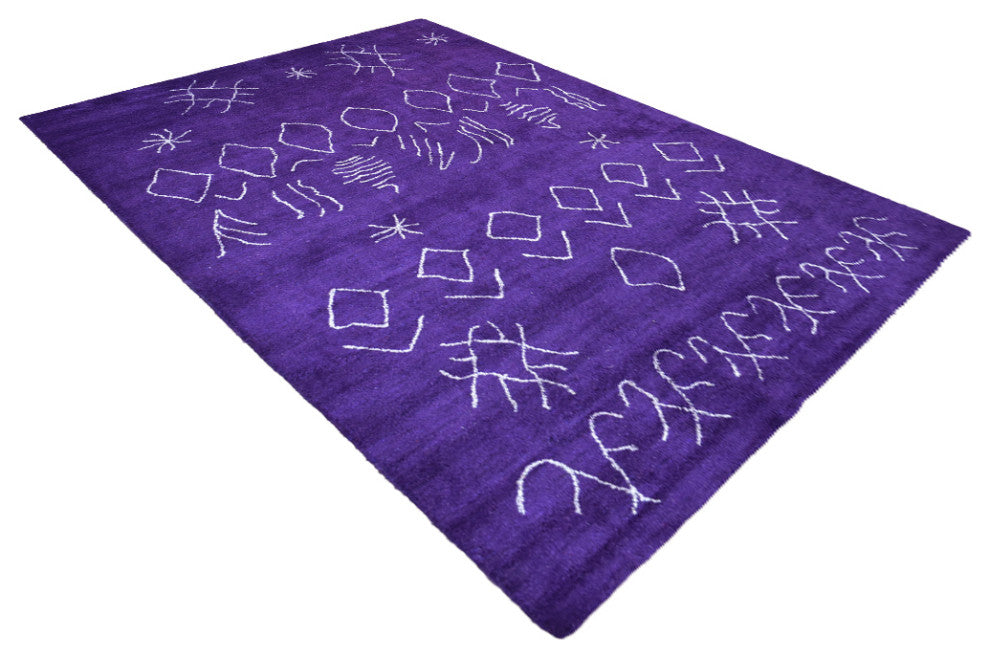 HAND KNOTTED LOOM SILK ECO-FRIENDLY RUG-9'x12',Rectangle,Purple White,Contempora