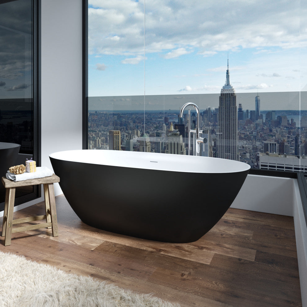 Perlato Genova 70" Eco-Lapistone Freestanding Soaking Tub, Matte Black