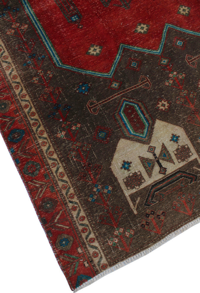 Fine Vintage Distressed Ahyan Red Rug, 4'3x7'9
