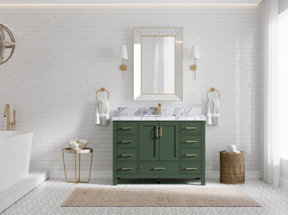 Malibu 48 Single Sink Bath Vanity in Lafayette Green 2" Calacatta Poanazzo