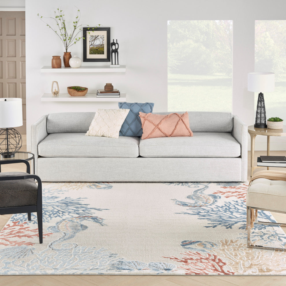 Nourison Pompeii 7'10" x 9'10" Ivory/Multi Nature-inspired Indoor Rug