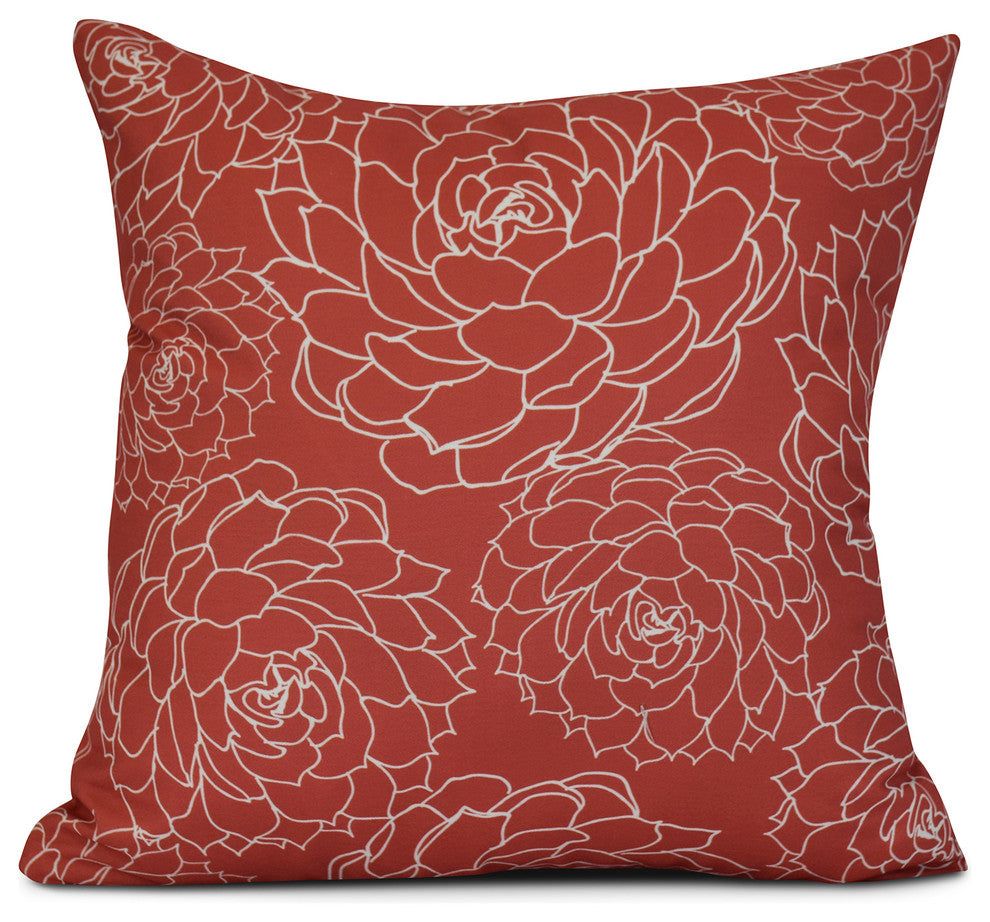 16x16", Floral Outdoor Pillow, Orange
