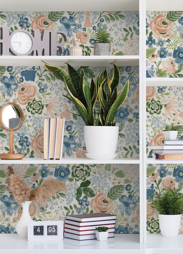 Disney Princess Blue Watercolor Floral Peel and Stick Wallpaper