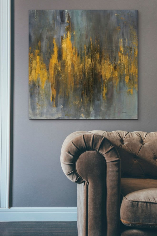 Epic Graffiti "Black and Gold Abstract" by Danhui Nai Giclee Canvas Art, 37"x37"