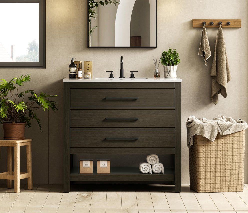 Home Living 36" Single Bathroom Vanity, Mocha Brown