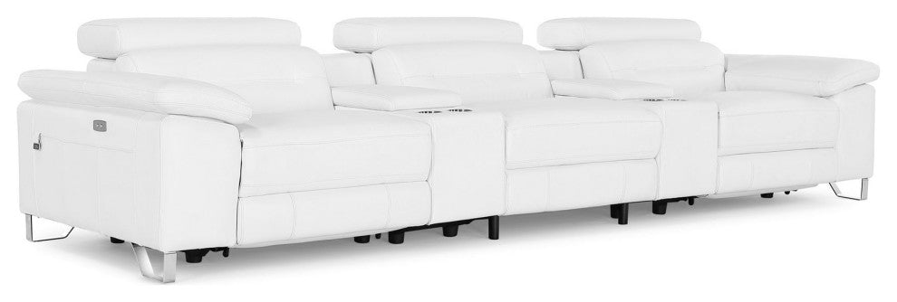 Monaco Reclining Leather Sofa with Console, White