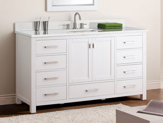 Avanity Modero 60" Single Vanity, White, Cala White Engineered Stone Top
