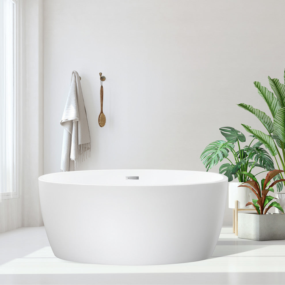 Jolie Freestanding Soaking Acrylic Bathtub, 55"