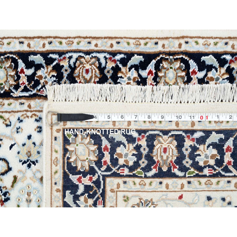 Ivory, Nain 250 KPSI Wool and Silk Hand Knotted, Runner Rug, 2'8" x 8'3"