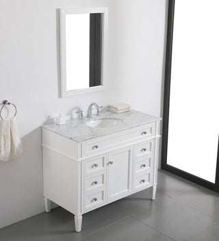 Home Living Vanity with Carrara White Marble Countertop, White, 42", Single Sink