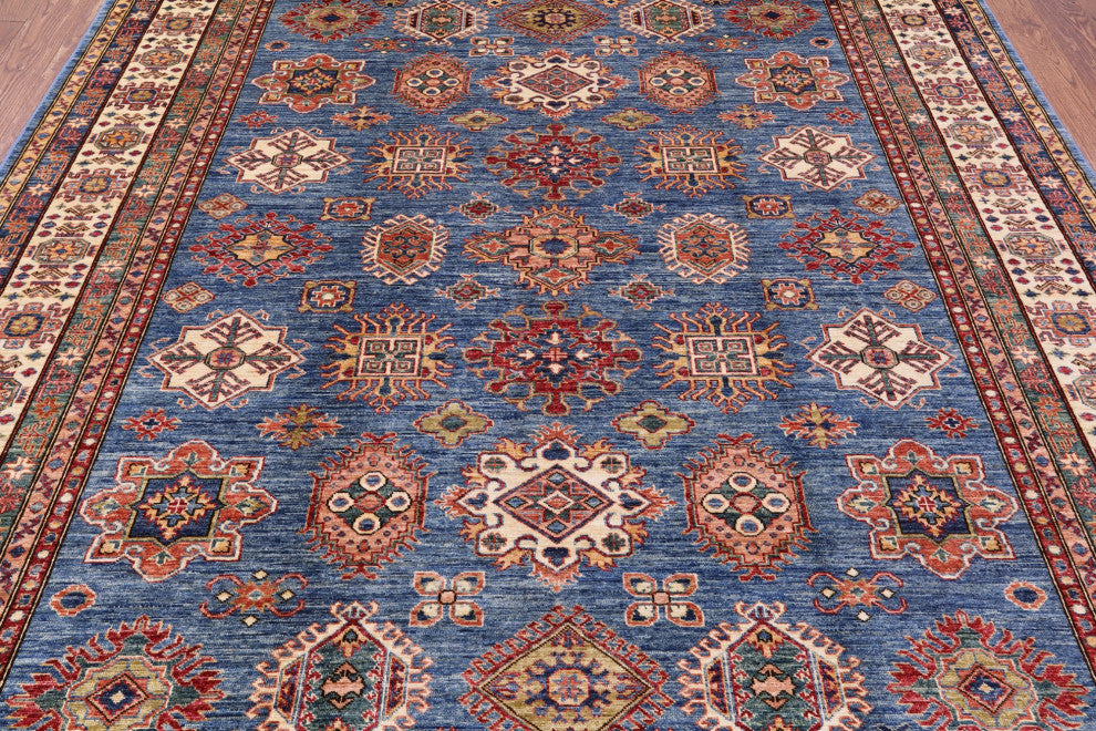8' 3" X 9' 10" Handmade Geometric Super Kazak Wool Rug Q10609