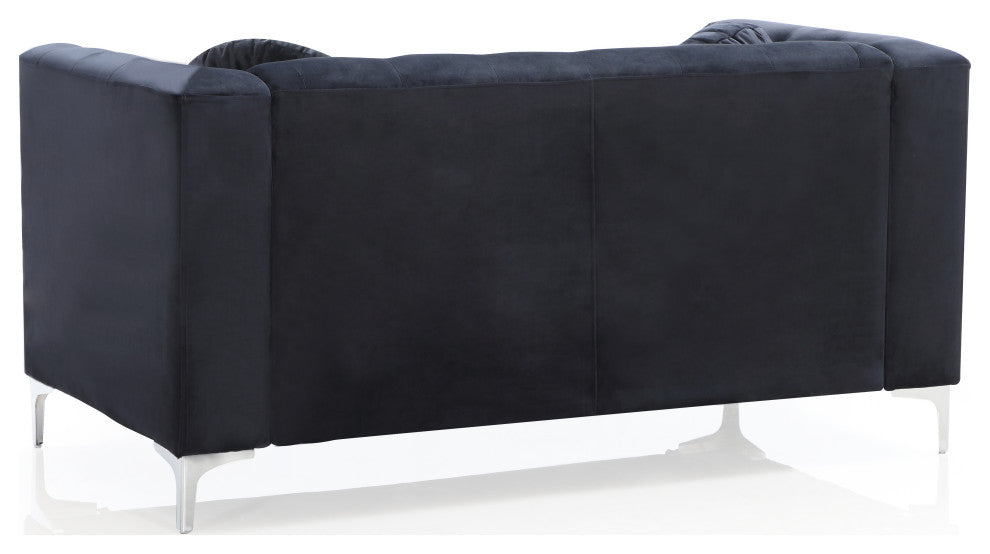 Pompano Velvet Button Tufted Loveseat, Black