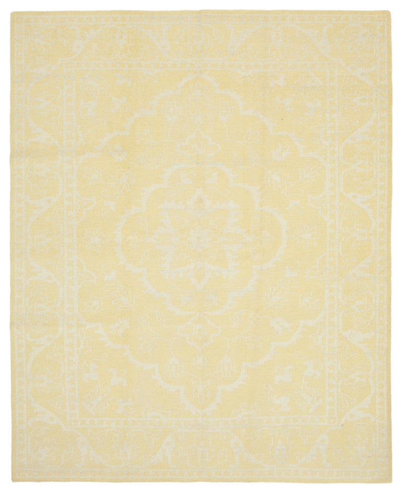 Rug N Carpet - Handmade Oriental 8' 0" x 10' 0" Pastel Yellow Oushak Rug